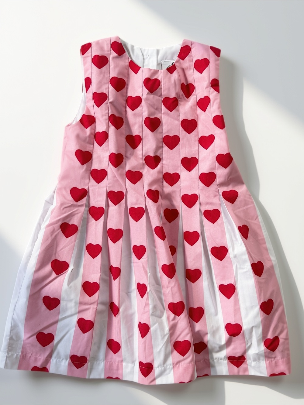 Girls Pink Sleeveless Heart-Print Pleated Dress